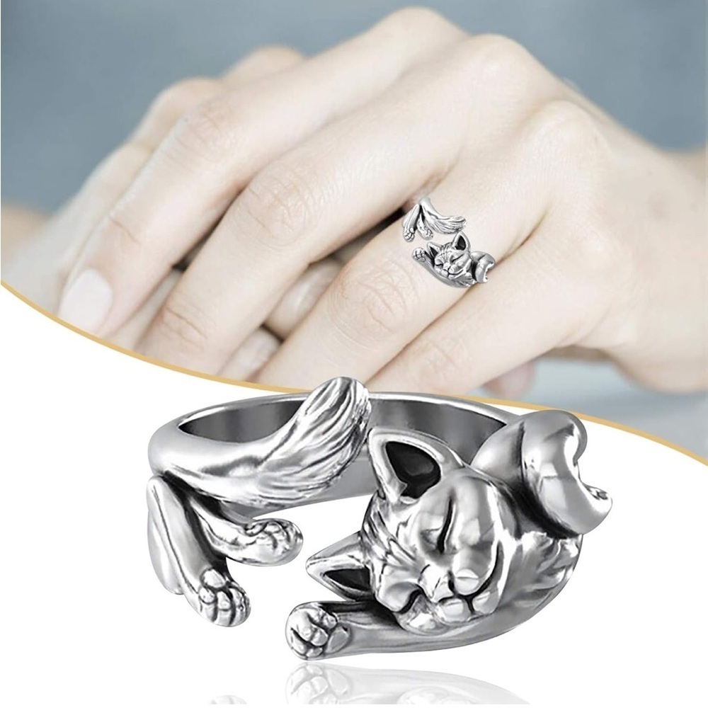 BNWT Stainless Silver Cat Ring Adjustable Open Band Various Sizes